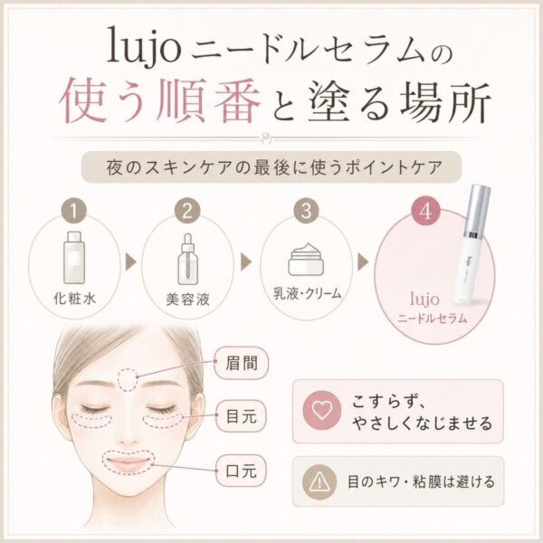 夜のスキンケアの最後に目元と口元へ使うlujo ニードルセラム