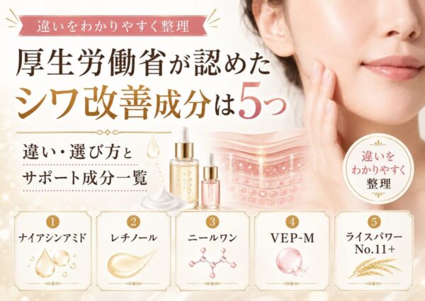 厚生労働省が認めたシワ改善成分は5つ|違い・選び方とサポート成分一覧