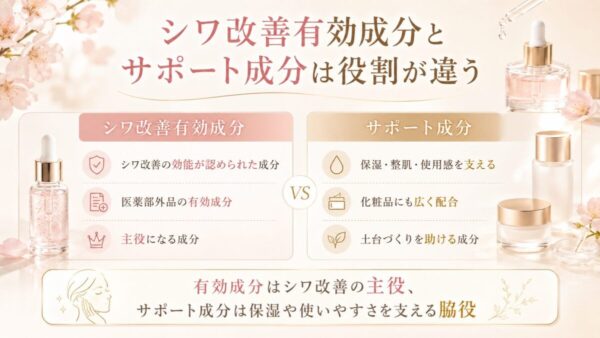 シワ改善有効成分とサポート成分は役割が違う
