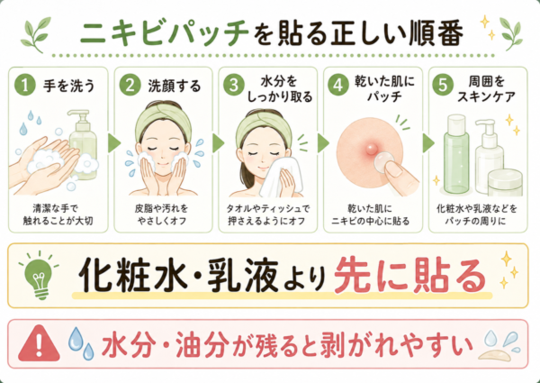 ニキビパッチを洗顔後の乾いた肌に貼る正しい使い方