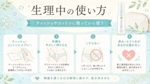 生理中の使い方/ティッシュ・コットンにスプレーして外側を押さえる