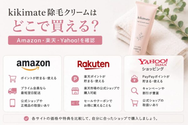 kikimate除毛クリームはどこで買える？Amazon・楽天・Yahoo!を確認