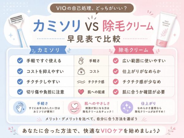 VIOはカミソリと除毛クリームどっちがいい?早見表で比較