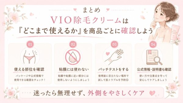 まとめ｜VIO除毛クリームは「どこまで使えるか」を商品ごとに確認しよう