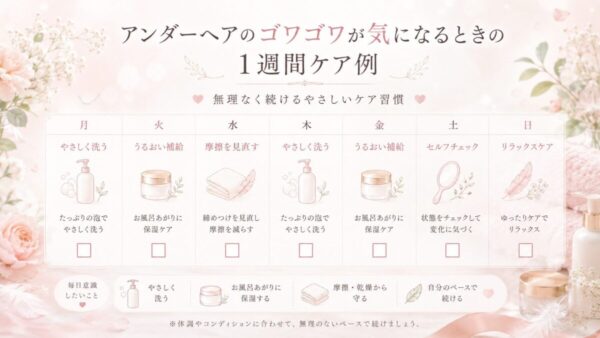 アンダーヘアのゴワゴワが気になるときの1週間ケア例