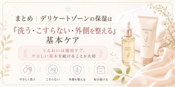 まとめ|デリケートゾーンの保湿は「洗う・こすらない・外側を整える」基本ケア