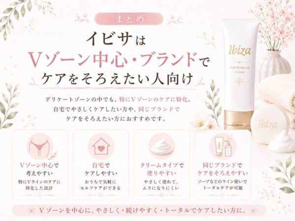 まとめ｜イビサはVゾーン中心・ブランドでケアをそろえたい人向け