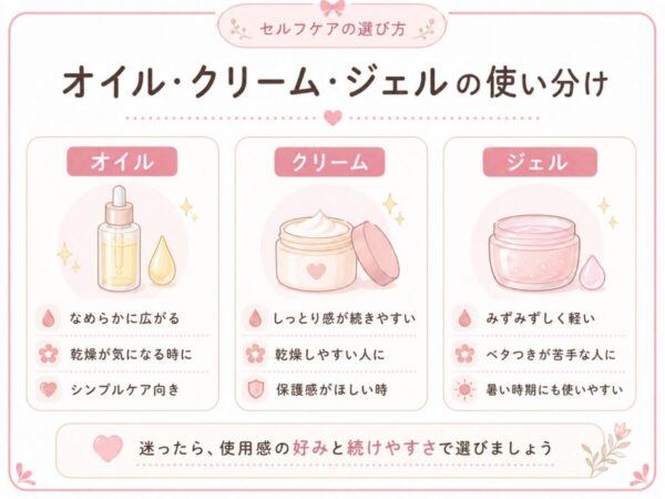 オイル・クリーム・ジェルの使い分け比較図