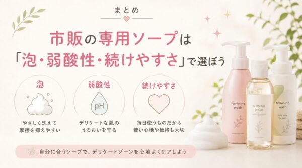まとめ｜市販の専用ソープは「泡・弱酸性・続けやすさ」で選ぼう