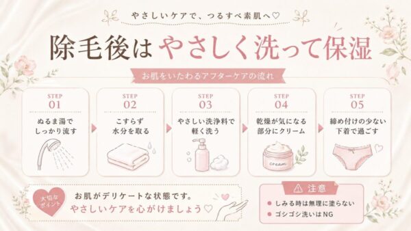 ラフドット ヘアリムーバーの除毛後は水で十分に流し刺激を避ける