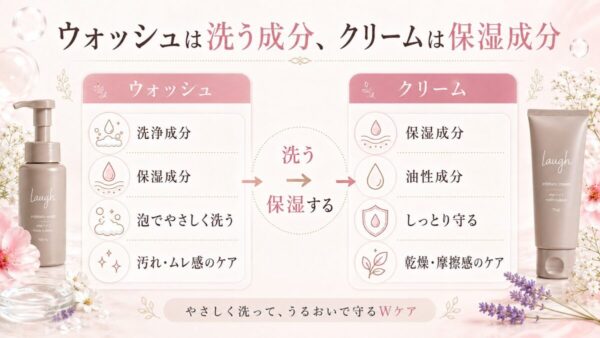 ラフドット ウォッシュは洗う成分、クリームは保湿成分