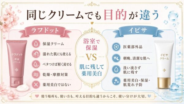 ラフドットの保湿クリームと薬用イビサクリームの目的と使い方の違い
