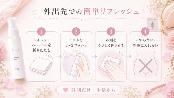 ラフドットミストを外出先で直接スプレー・トイレットペーパーへ吹きかける使い方