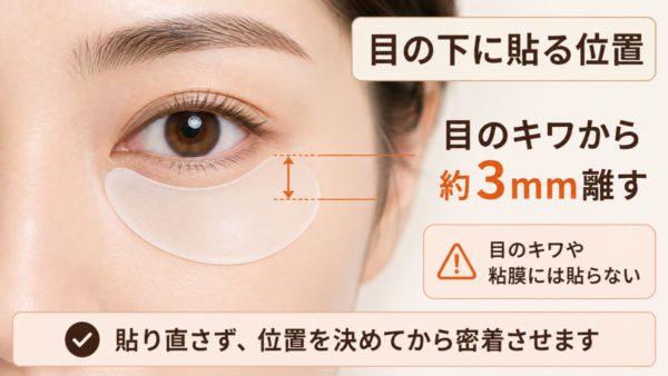 目の下への貼り方｜目のキワから約3mm離す