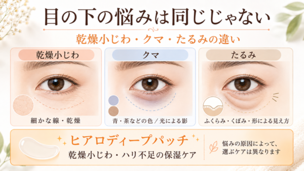 目の下の悩みは同じじゃない｜乾燥小じわ・クマ・たるみの違い