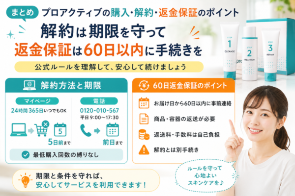 解約はマイページ5日前・電話前日まで、返金保証は60日以内